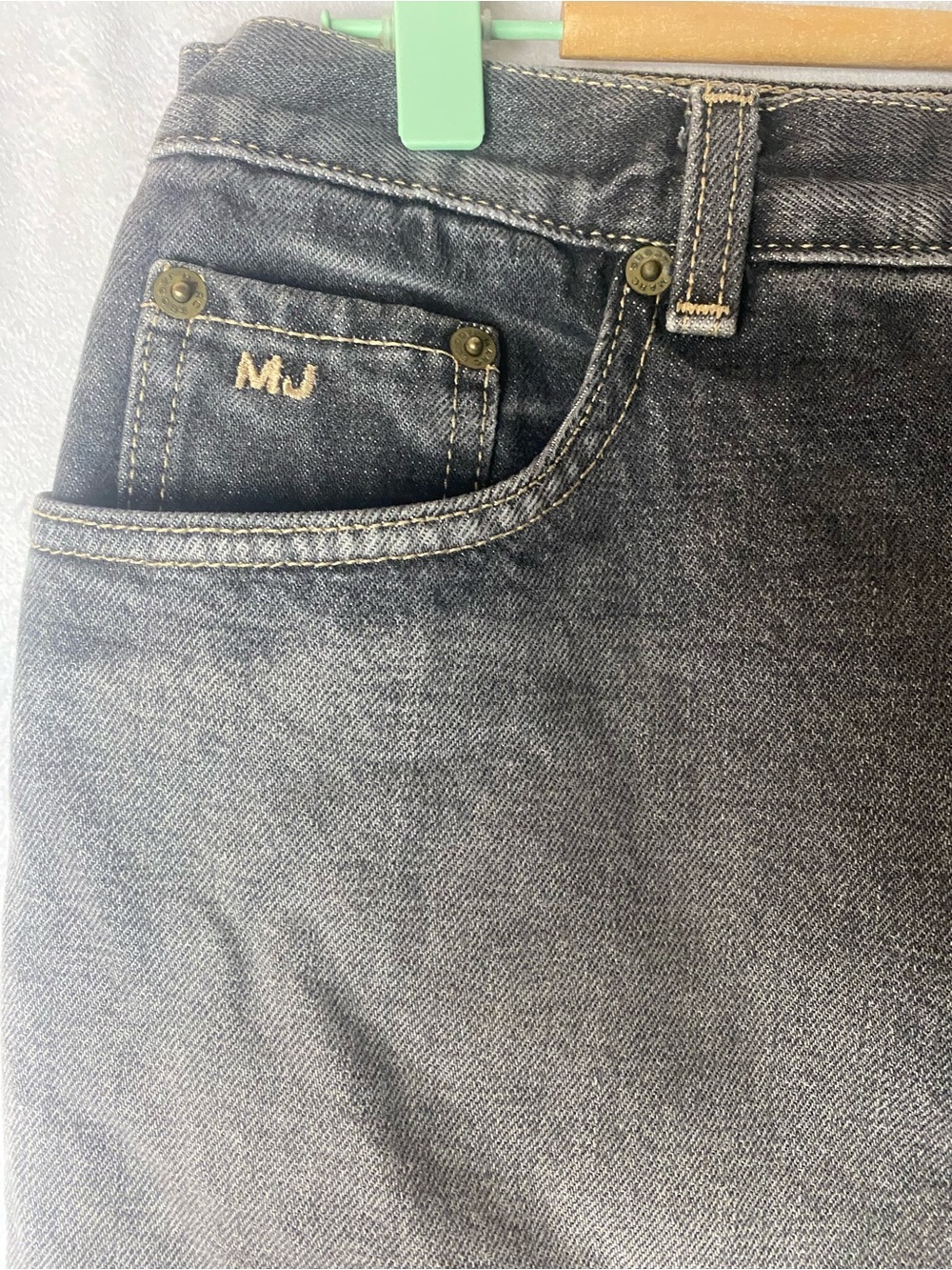 Vtg Y2K Marc Jacobs Denim Mini Skirt Gray Black Ruffle Hem cotton Jean Skirt - Picture 4 of 6